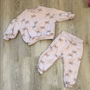 Rylee + Cru Pink Bow Sweatpants & Joggers Set Size 2-3T